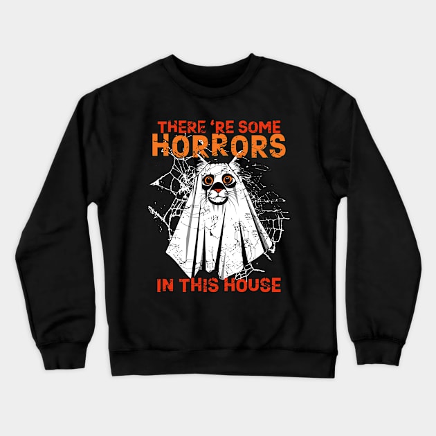 There are some horrors in this house Boo Cat Halloween Crewneck Sweatshirt by PunnyPoyoShop